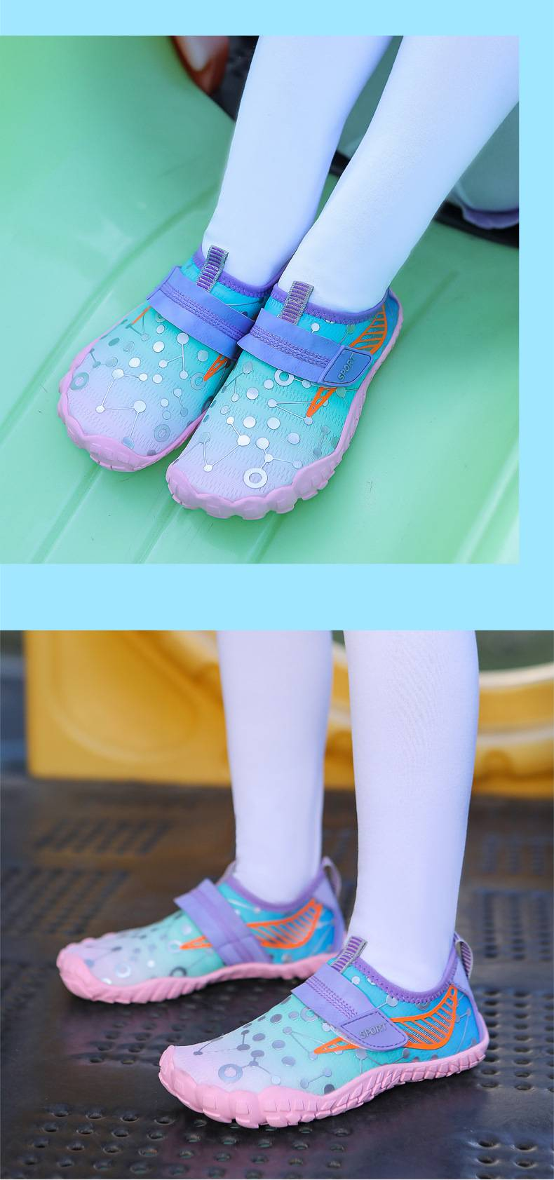 Scarpe da acqua traspiranti per bambini con chiusura a strappo – Calzini antiscivolo ad asciugatura rapida per nuoto, spiaggia e giochi all'aperto_voghion.com