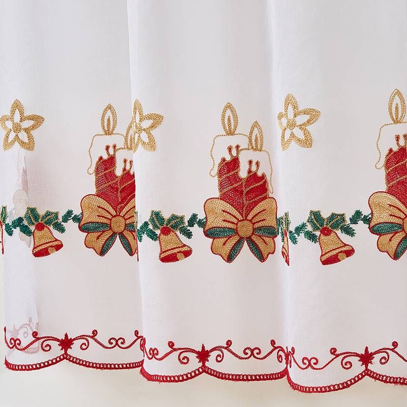 Christmas Embroidered Door Curtain – Festive Holiday Decor With Reindeer & Candles (100x200cm, Polyester, Semi-Sheer 40-70% For Living Room/Bedroom)_voghion.com