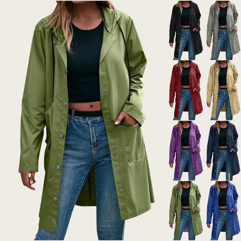 Women's Waterproof Hooded Trench Coat | Long Raincoat With Thickened PU Lining | Windproof Casual Outerwear ( S-XXXL)_voghion.com