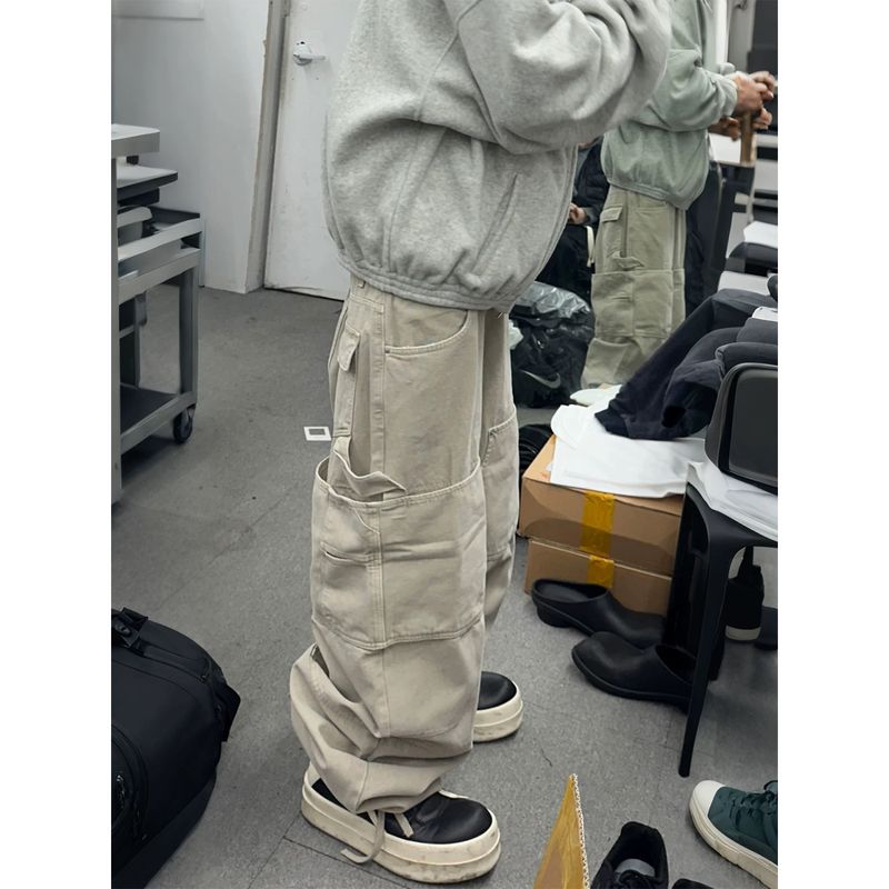 Pantaloni cargo in cotone lavato vintage con doppie tasche – Vestibilità rilassata, dettagli rovinati, stile streetwear_voghion.com