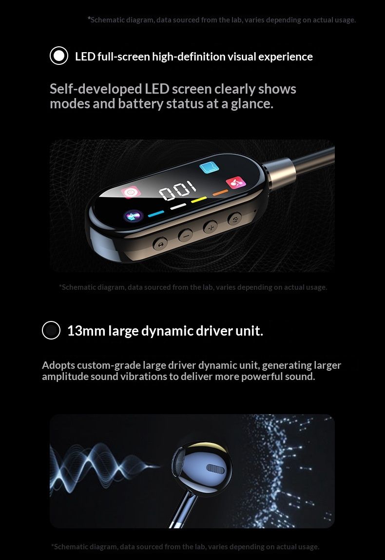 Premium Color Screen Wireless Neckband Bluetooth Earphones With Microphone For Live Streaming, Sports, And Noise_voghion.com