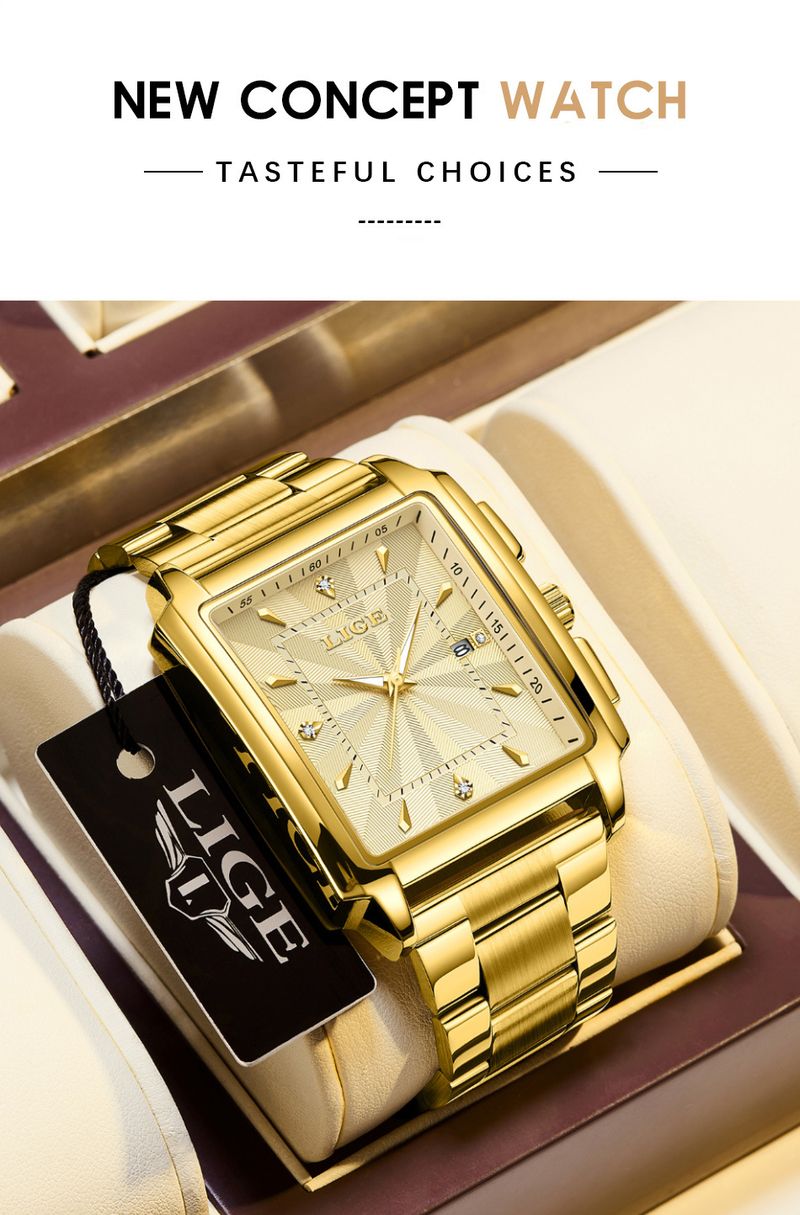 Men's Business Quartz Watch With Date Display, Water Resistant Stainless Steel Band, Square Mineral Glass Steel Belt Quartz Watch Men's Watch_voghion.com