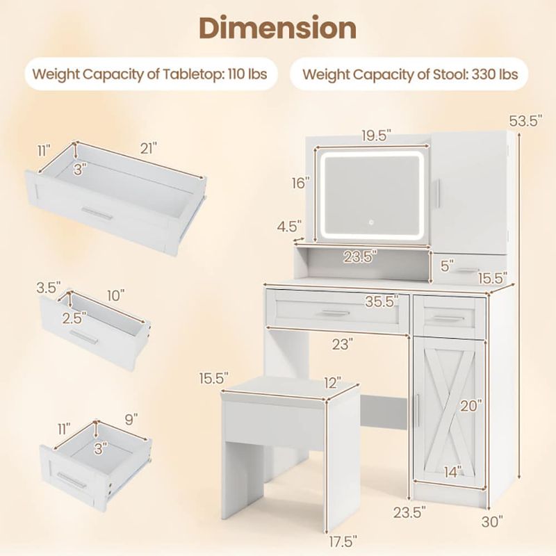 Makeup Vanity Desk With Mirror And Lights Dressing Table And Stool Set_voghion.com