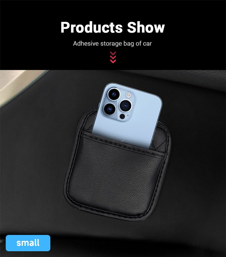 Car Leather Adhesive Hanging Phone Holder Car-mounted Creative Multifunctional Storage Box Trash Bag_voghion.com