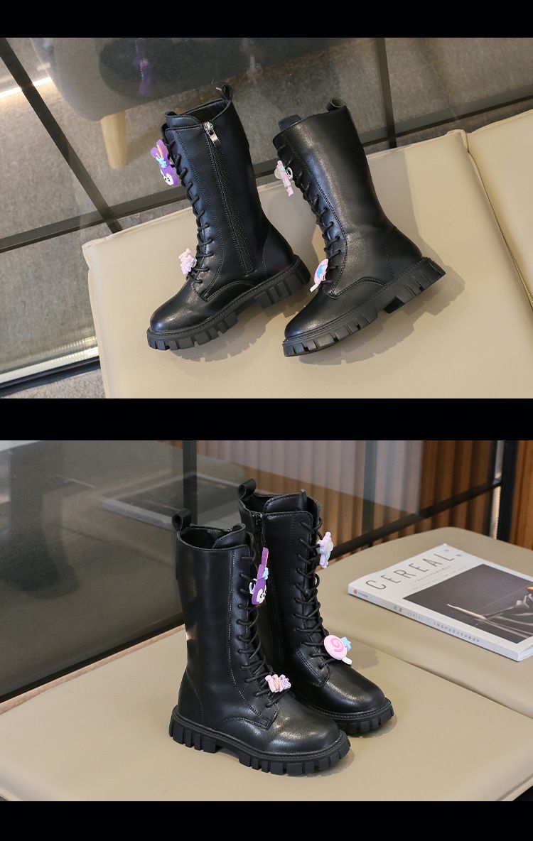 Kinderschuhe Mädchenstiefel Kinderstiefel Neue Plus Samt Mittlere und große Kinderstiefel Zwei Baumwollstiefel Hohe Stiefel Alle Match Lederstiefel_voghion.com