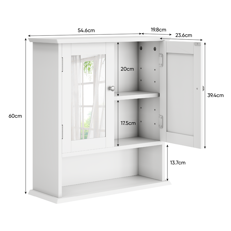 Badezimmerschrank Mit Spiegel, Weißer Medizinschrank Mit Verstellbarem Regal, Für Bad & Küche_voghion.com