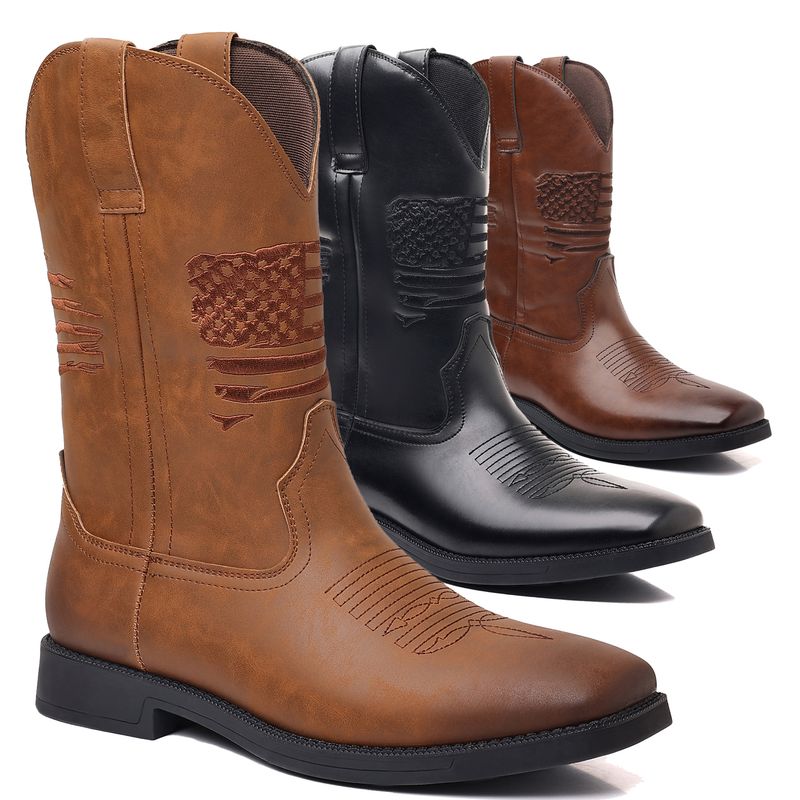 Pantofi olimpici noi și ghete western clasice brodate cu elemente de steag stelar lungi 8702 de cowboy_voghion.com