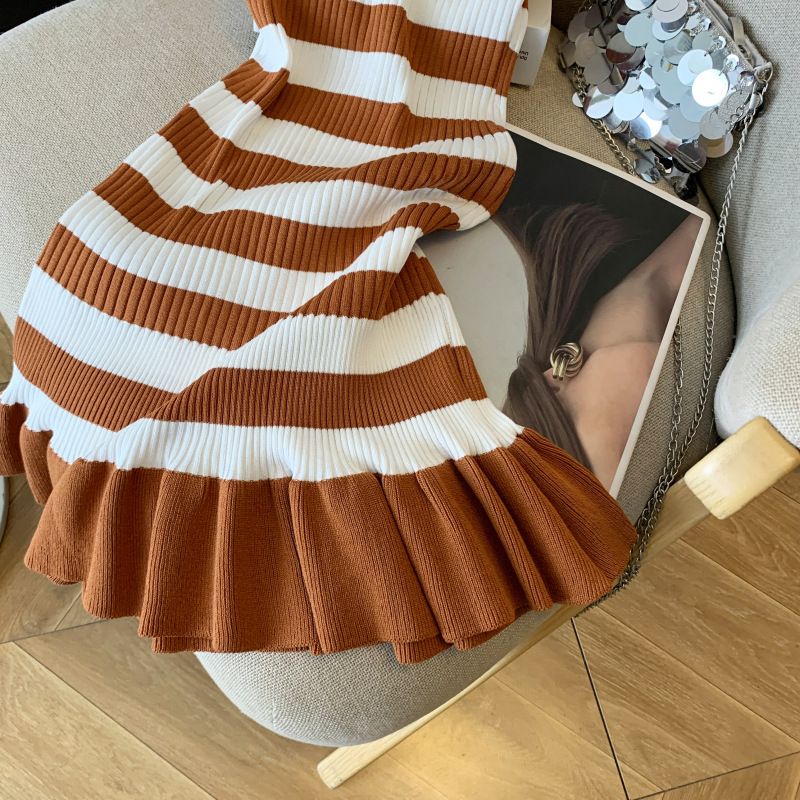 Women's Clothing Women's Summer New Sleeveless Striped Slim Vest Skirt Fishtail Dress Knitted Skirt Female_voghion.com