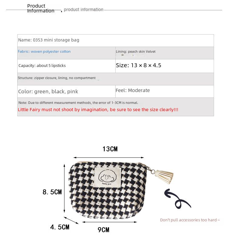 Vinter Ny Plaid-møntpung Kvinders lille bærbar, koreansk stil studerende Sød opbevaringstaske Sort og hvid Plaid minitaske_voghion.com