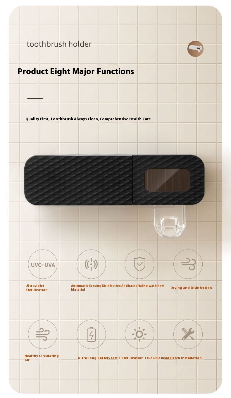 High-Quality New Smart Toothbrush Holder With Sterilization, Air-Drying, Multi-Function Toothpaste Dispenser, No-Drill_voghion.com