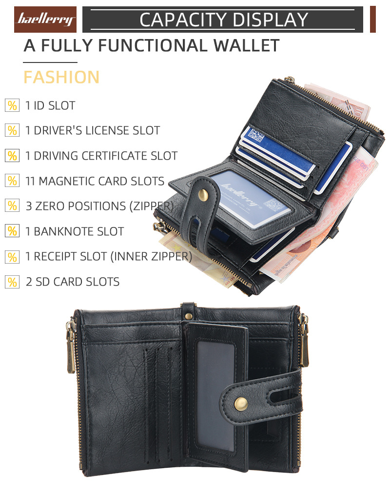 New Men's Short Wallet European And American Business Double Zipper Zero Wallet Multiple Card Slots_voghion.com