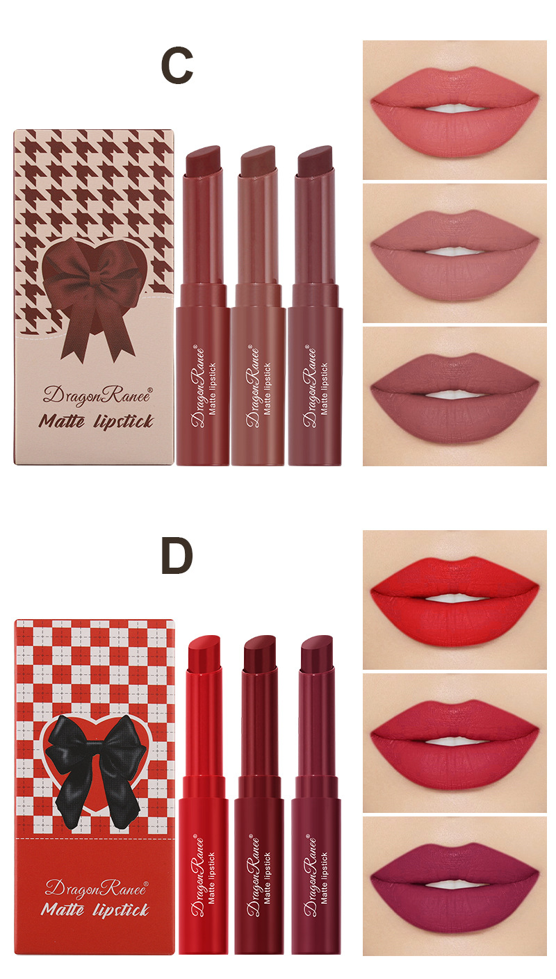 3-teiliges Set mit Lippenstiftstiften mit Schleife für Damen – Nude Shade Collection_voghion.com