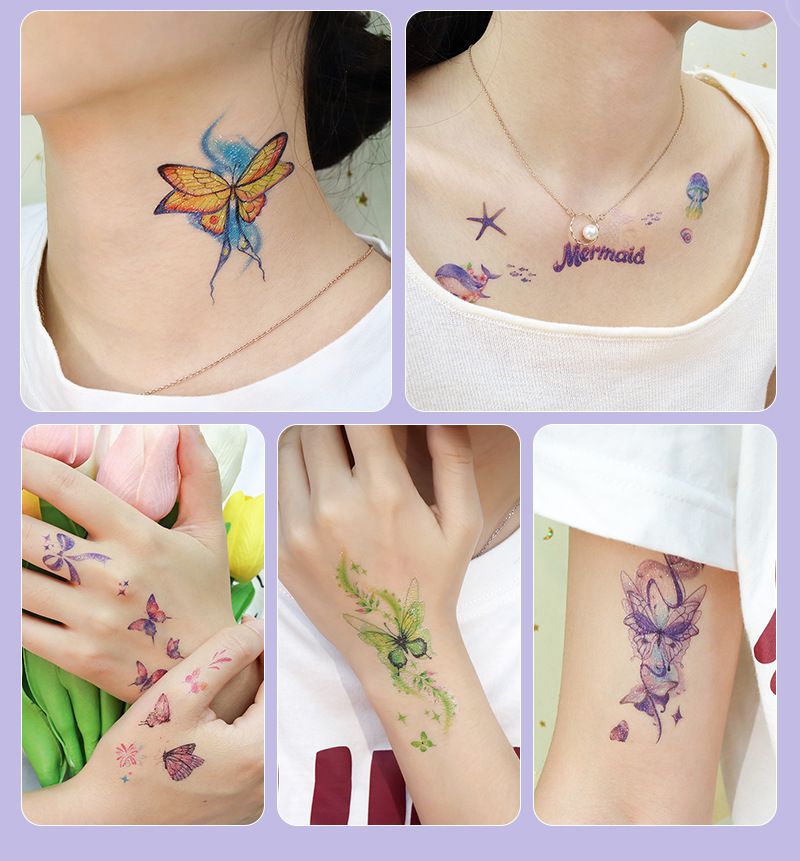 2024 Nowa wodoodporna, brokatowa naklejka na twarz z motywem kreskówki Księżniczka Motyl Ocean Tattoo, wysokiej klasy tymczasowa, trwała naklejka na twarz_voghion.com