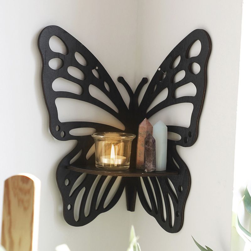 Estante de almacenamiento de cristal hueco con forma de mariposa de madera, decoración de pared sencilla para el hogar_voghion.com