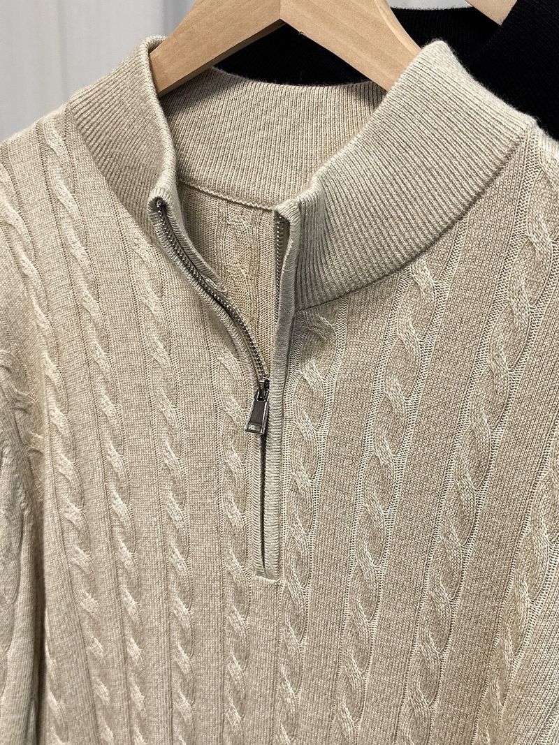 Herren-Strickpullover mit halbem Reißverschluss – Winterpullover aus Wolle, lässiges Langarmshirt für Herbst und Winter (Schwarz, Ton)_voghion.com
