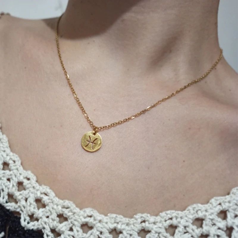 Fashion Stainless Steel Star Zodiac Sign Necklaces 12 Constellation Choker Pendants Aries Libra Leo Collier Birthday Gift_voghion.com