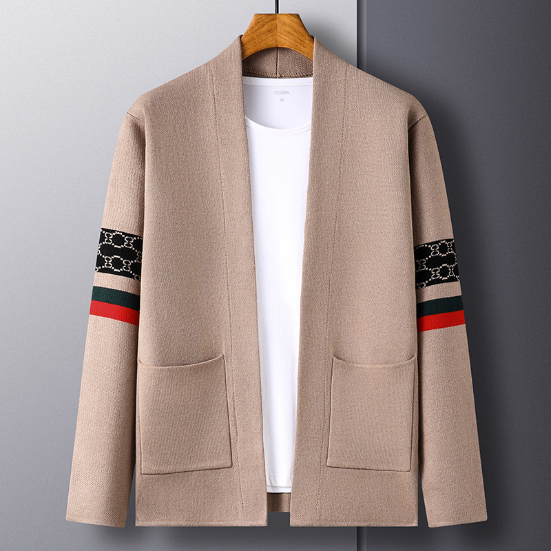 İlkbahar ve Sonbahar erkek Yeni Örme Ceket Moda Çok Yönlü Örme Hırka Yüksek Kaliteli Kazak erkek Üst_voghion.com
