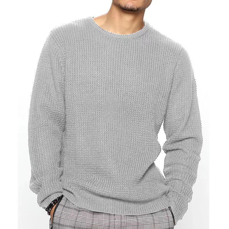 Knitted Sweater New Men's Long Sleeve Round Neck Casual Loose Pullover Solid Color Top_voghion.com
