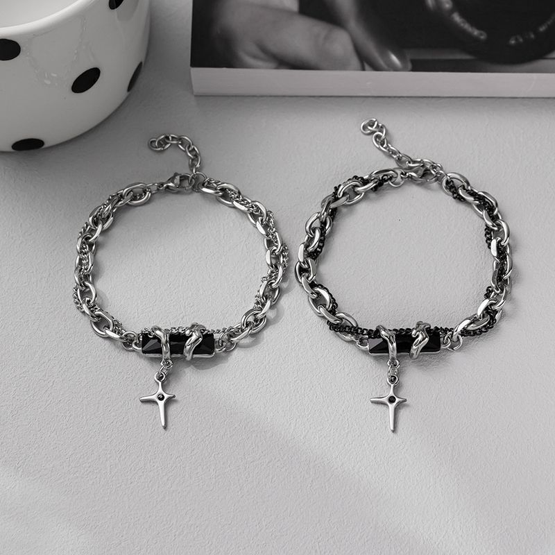 Pulsera de cadena cubana de acero de titanio resistente a la decoloración para hombre y mujer, estilo hip-hop moderno, joyería sencilla para parejas._voghion.com