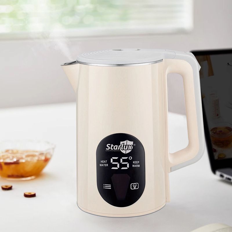 Huishoudelijke dubbellaagse roestvrijstalen waterkoker 2L intelligente elektrische waterkoker met constante temperatuur, automatische uitschakeling_voghion.com