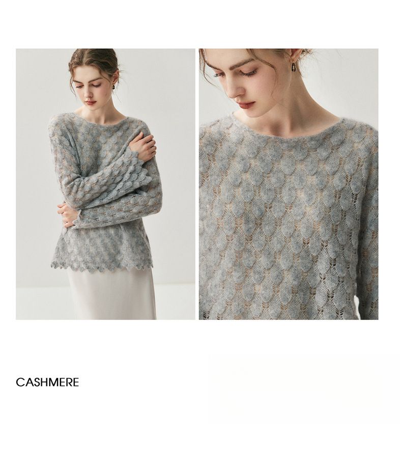 Pull fin 75 % cachemire 25 % soie de mûrier pour femme, décolleté ajouré, épaules dénudées, style décontracté, ample, grande taille_voghion.com