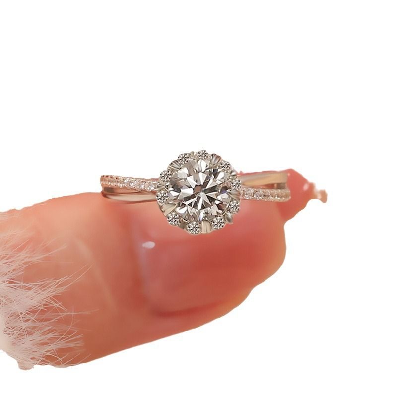 First Snow Moissanite Diamond 50 Points Couple Engagement Proposal Simulation Ring Adjustable Wedding Props_voghion.com