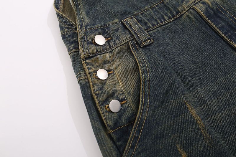 Men's loose straight leg suspender jeans romper_voghion.com