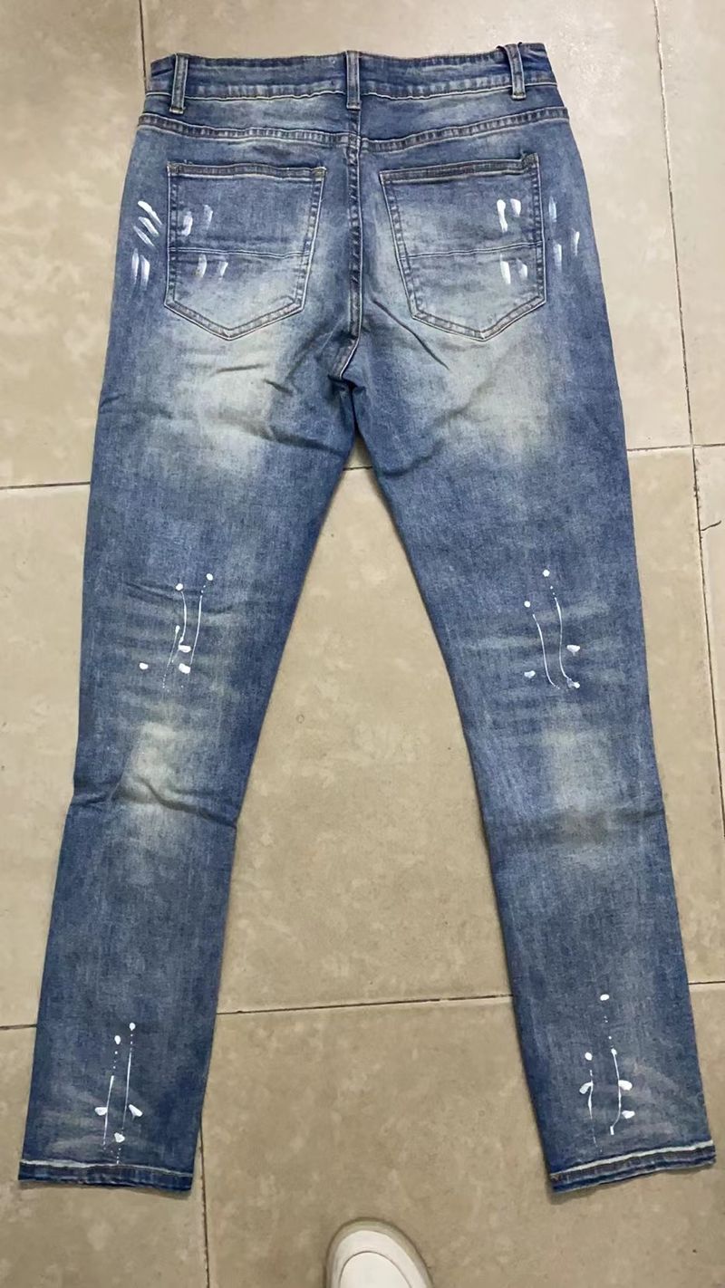 Herrenbekleidung High Street Diamond Splash Ink Wash Hole Patch Patchwork Hot Diamond Jeans Bettlerhose_voghion.com