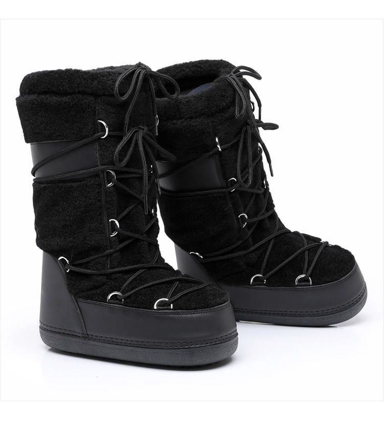2025 New Thickened Ski Space Boots Lamb Fur Splicing Tall Snow Boots_voghion.com