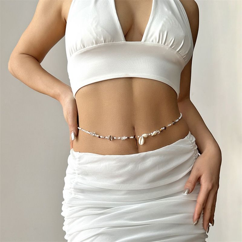 Bohemian Style Shell Stone Bead Waist Chain Set With Pearls, Starfish, And Conch Trendy Accessories_voghion.com