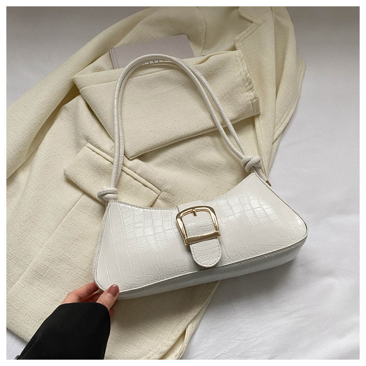 Borsa popolare con trama francese borsa sottobraccio bianca femminile 2023 nuova moda borsa baguette francese a mano tinta unita in tinta unita_voghion.com