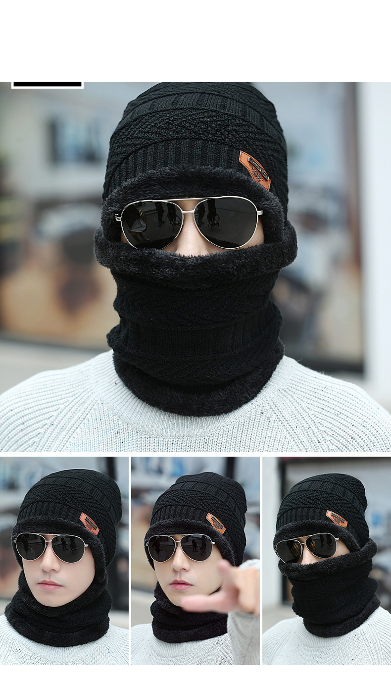 Acessórios unissex protetor de pescoço quente gorro de lã lã e gorro de malha grossa pulôver gola duas peças_voghion.com