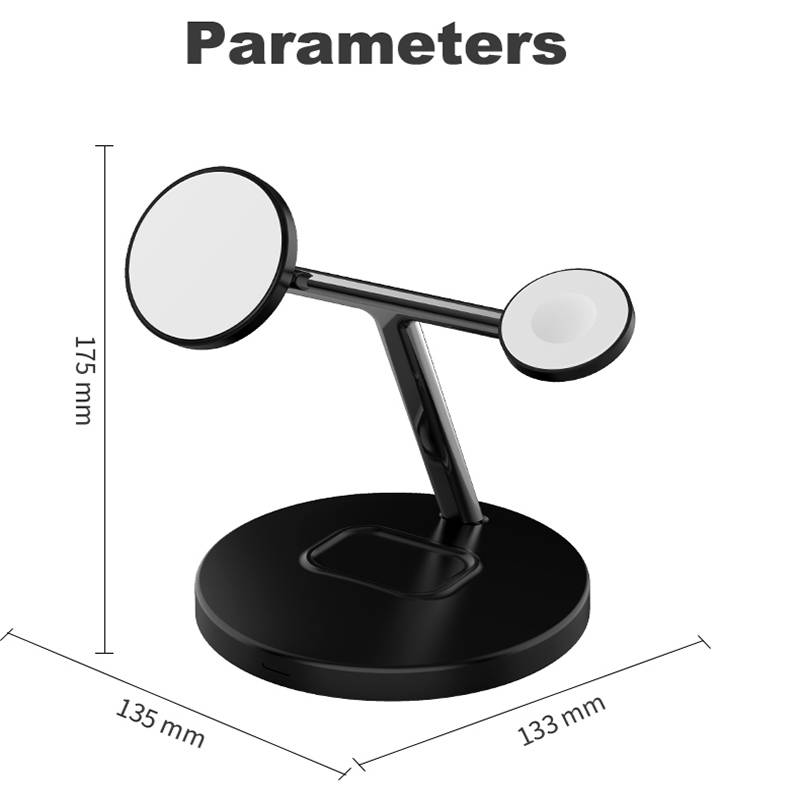 3-in-1 15W Magnetic Mobile Phone Earphone Watch Wireless Fast Charger(Black)_voghion.com