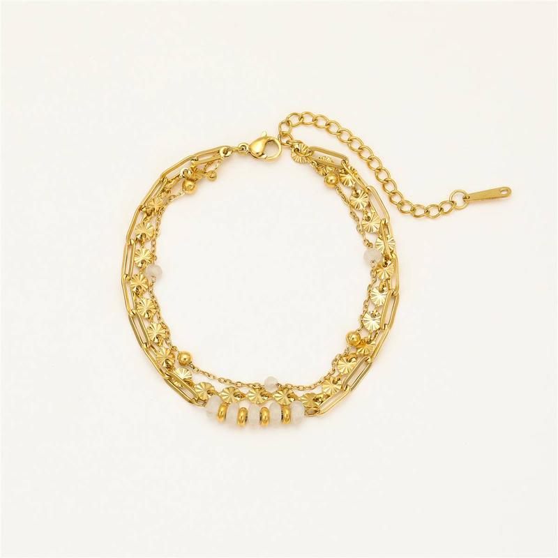 Bracciale in acciaio inossidabile con disco in pietra naturale, personalizzato e versatile, stile europeo-americano, da donna_voghion.com