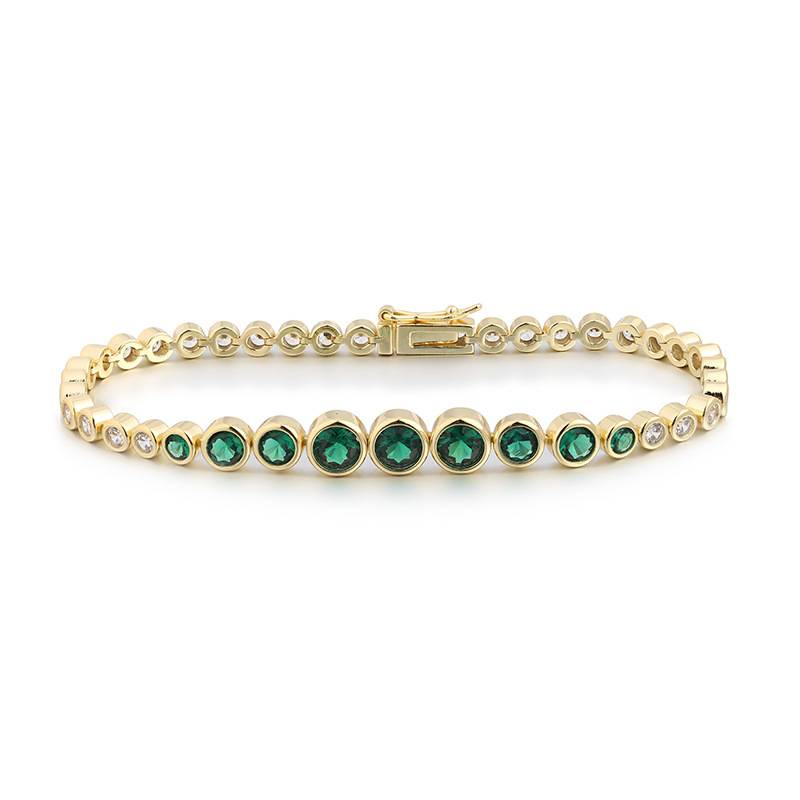 Round Crystal Buckle For Girls Elements Green Row Tennis Full Dia Bracelet_voghion.com