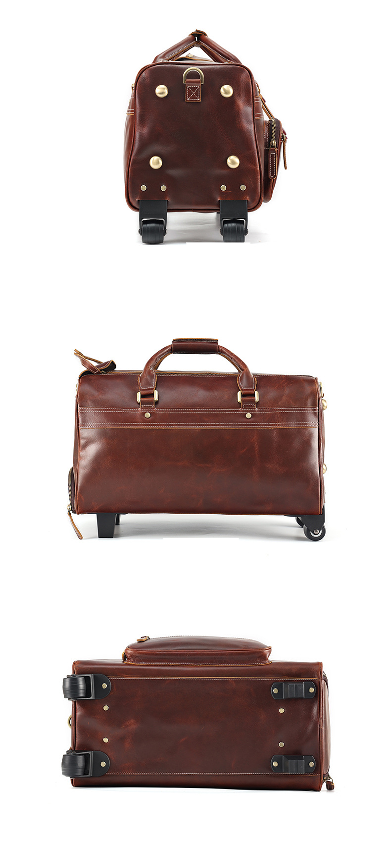 Top Layer Cowhide Large Capacity Duffel With Wheels For Business Trips Pull Rod Bag Leather Vintage Carry-on Bag For Men_voghion.com
