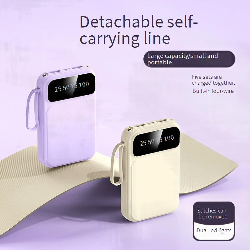 Powerbank, klein en draagbaar, voor buiten, grote capaciteit, met ingebouwde kabel, 20.000 mAh, mobiele voeding met vier draden, cadeau-aanpassing_voghion.com