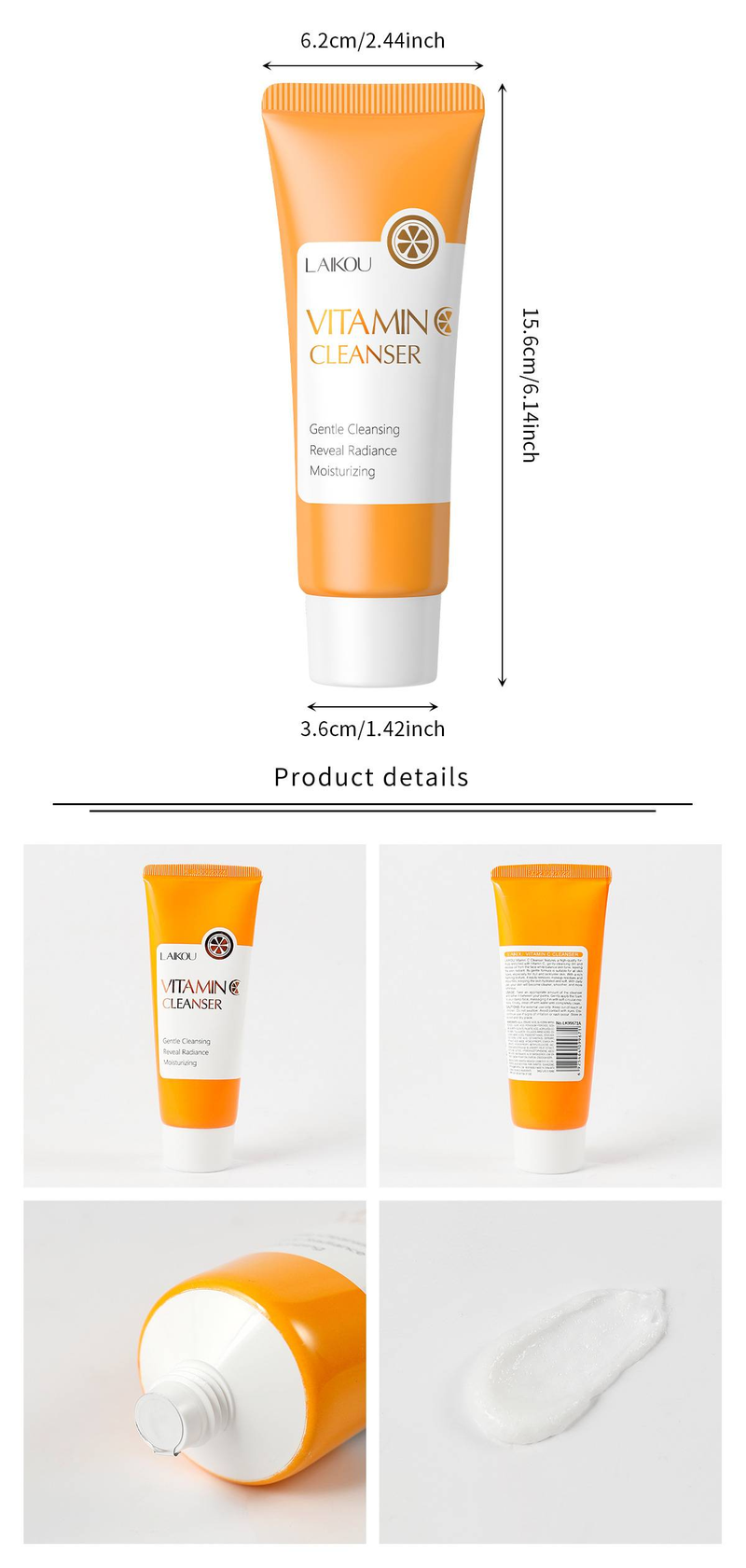 LAIKOU Vitamin C Gesiichtswäsch - Ophellend & Porenpfleeg, - Feuchtigkeitsspendend, Porenreinigung, 100g_voghion.com