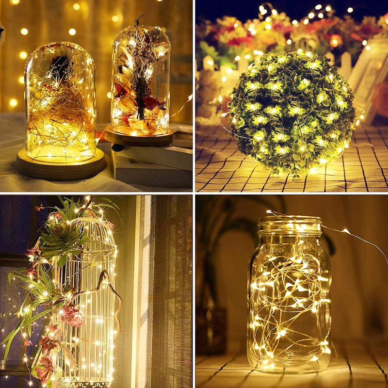 Cordão de Luzes LED Solares - 8 Modos, IP65 à Prova D'água, Controle Remoto, Branco Quente/Branco/Mudança de Cor para Natal, Jardim, Pátio (Fio de Cobre)_voghion.com
