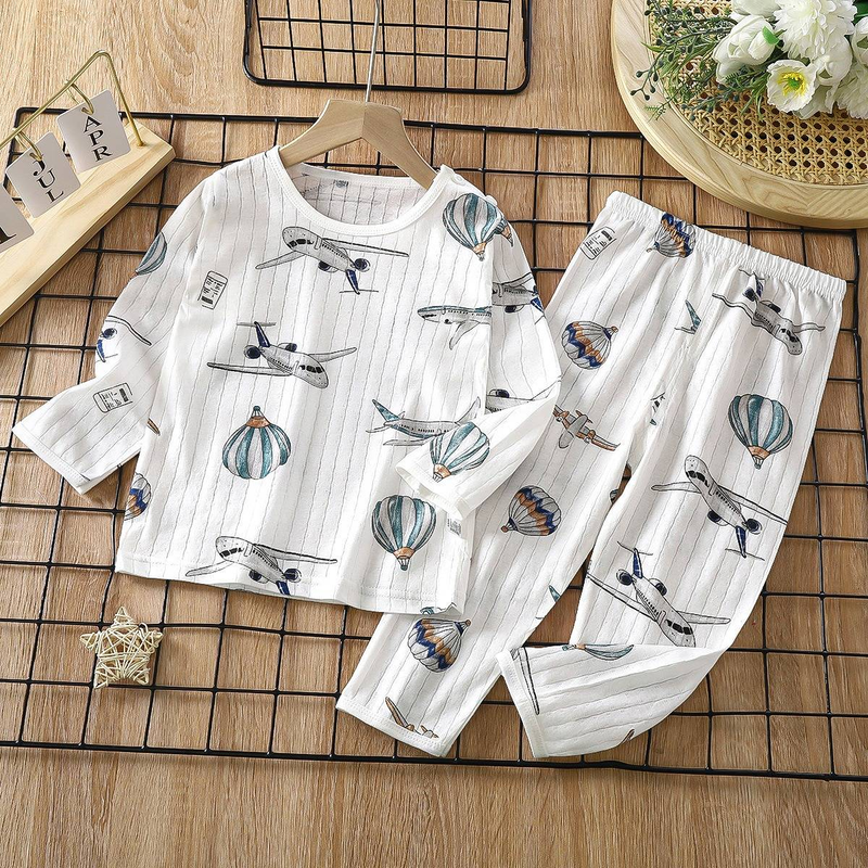 Pigiama per bambini in morbido cotone traspirante, set di simpatici cartoni animati, a maniche lunghe, per la casa, per bambini da 0 a 5 anni_voghion.com