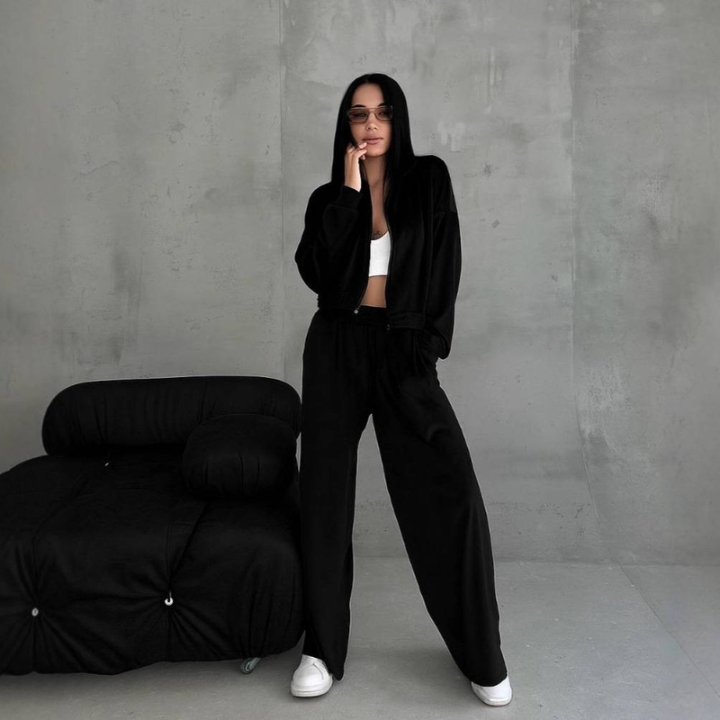 Trendy Women's Zip-Up Hoodie & Jogger Pants Set – Long Sleeve Streetwear Outfit (S-XL) | Cozy Fleece Loungewear For Fall_voghion.com