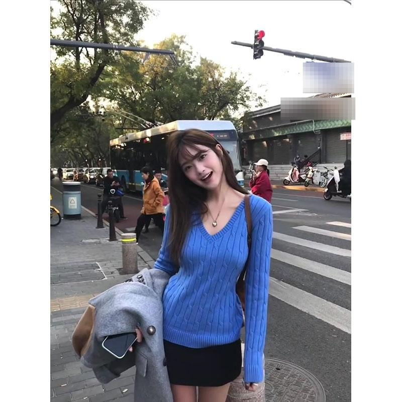 Grobstrickpullover mit V-Ausschnitt und Zopfmuster für Damen, lässig, bequem, weich, Acryl, modisch, Slim Fit, Oberteil für Herbst und Winter_voghion.com