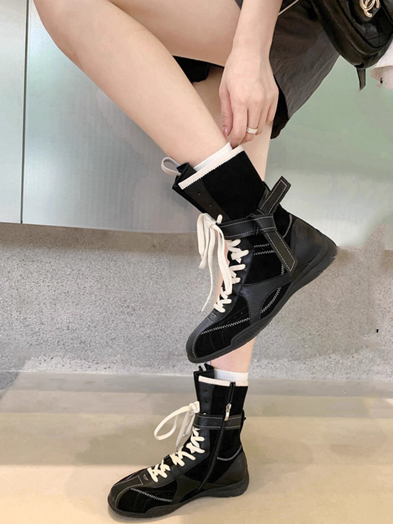 Designer Retro Insole Height-increasing Boxing Boots For Women 2025 New Autumn Flat Brown Ankle Boots With Laced Matte Leather Dr. Martens Boots_voghion.com