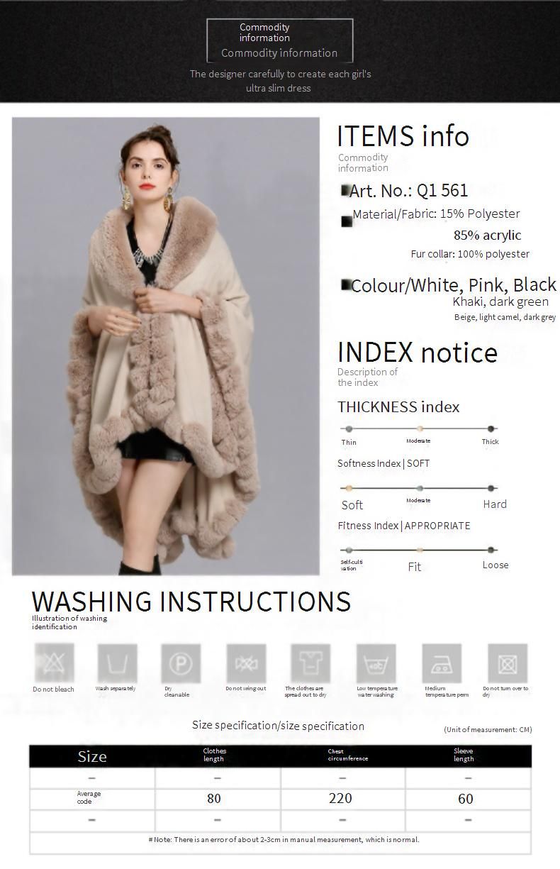 Eleganter Damen-Cape-Mantel mit Kunstpelzkragen – Übergroßer Strickjackenschal für Winter, Frühling und Herbst_voghion.com