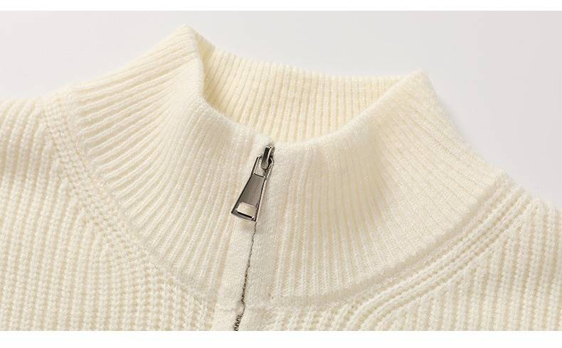 Men's Zip-Up Knit Sweater – Oversized High-Neck Pullover With Stretch Fabric (Machine Washable, Winter Casual Wear)_voghion.com