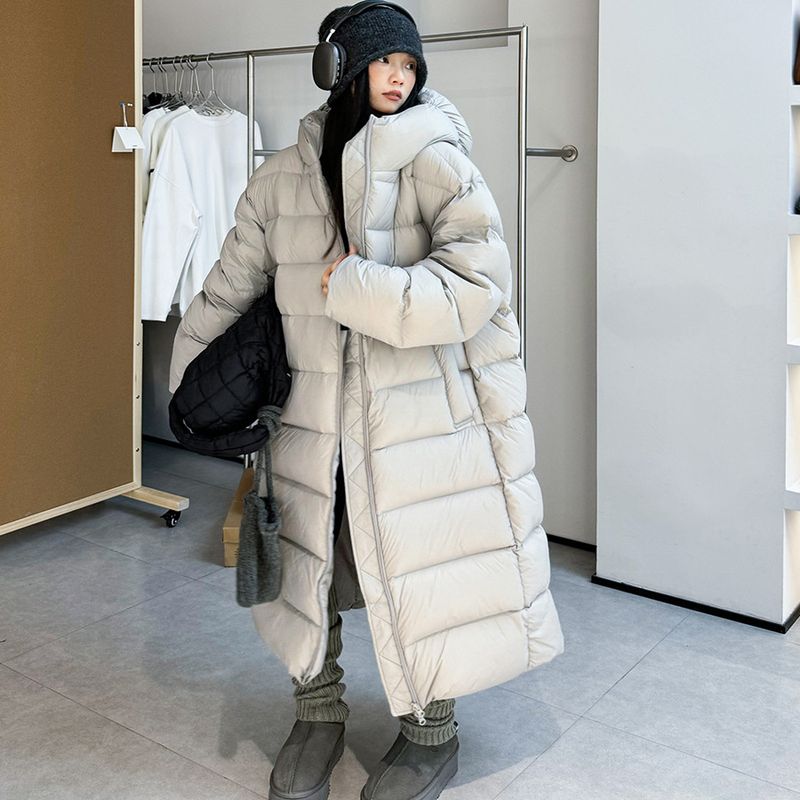 Ultra-Light 95% White Duck Down Long Puffer Coat Women's Knee-Length Oversized Cloud-Loft Winter Jacket_voghion.com
