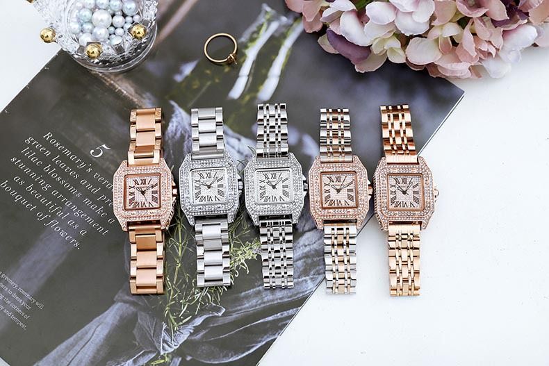 Internet famous men and women's couple with square diamond inlaid large dial, steel strip, waterproof quartz watch for_voghion.com