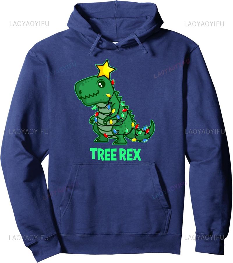 Ružni džemper T REX Božićno drvce Rex Pulover s printom na zahtjev Smiješne ženske muške majice s kapuljačom_voghion.com