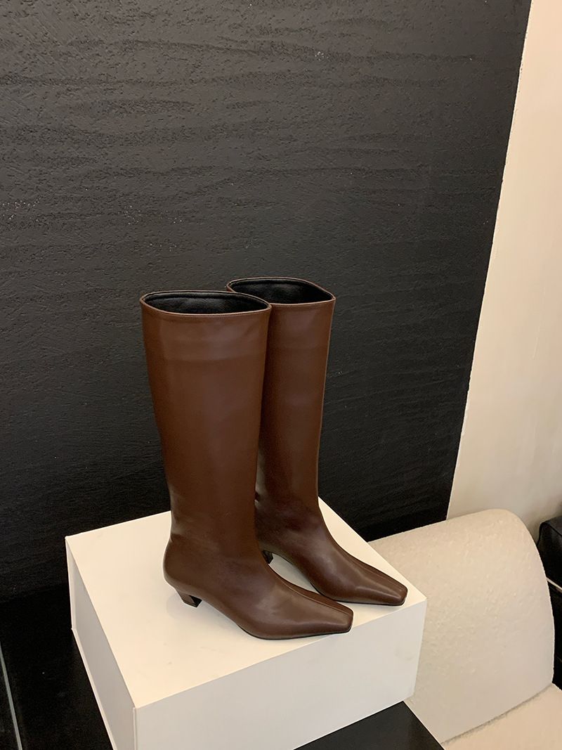 Chaussures pour femmes, bottes rétro, printemps, nouveau tube large, bottes de chevalier en cuir souple pour femmes, bottes fines à talon bas, pas au-dessus du genou_voghion.com