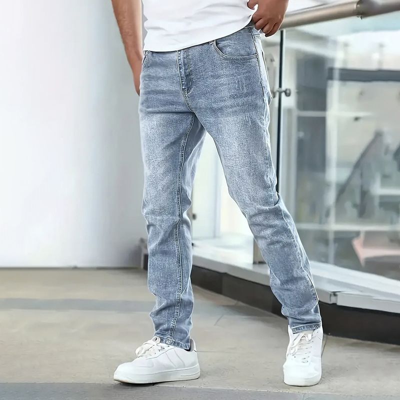 Herrenbekleidung Beliebte Stretch-Jeans für Herren, lässig, einfarbig, Slim Fit, vielseitige Hose aus Schwarz, Grau und Dunkelblau_voghion.com